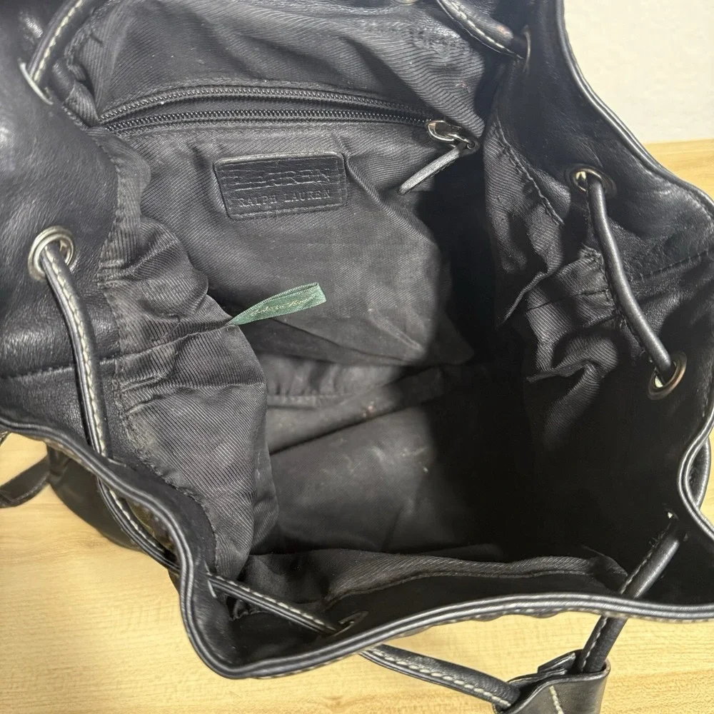 Ralph Lauren Leather Drawstring Bucket Shoulder Bag‎ Hobo Black